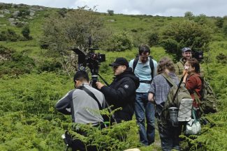 Crew filming on location